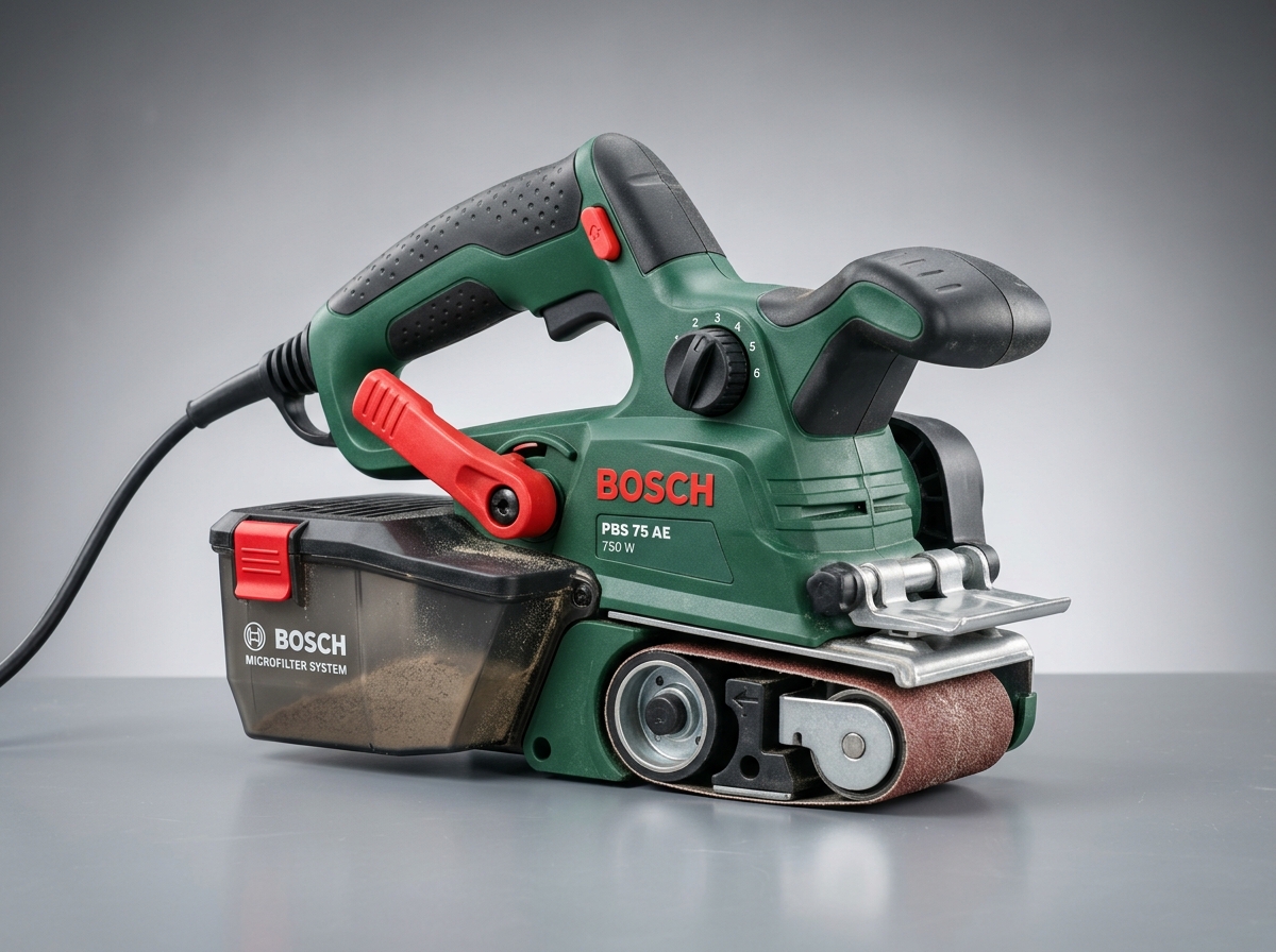 Bosch PBS 75 AE bandslip med automatisk bandcentrering och mikrofilterbox