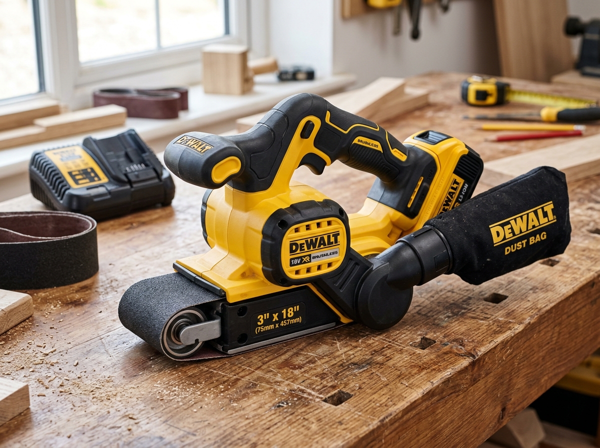 DeWalt DCW220N 18V batteridriven kolborstfri bandslip med AirLock