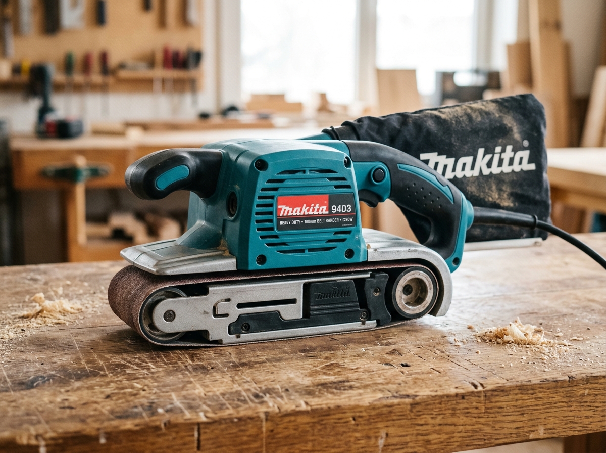 Makita 9403 kraftfull bandslip 1200W med 100mm brett slipband bäst i test