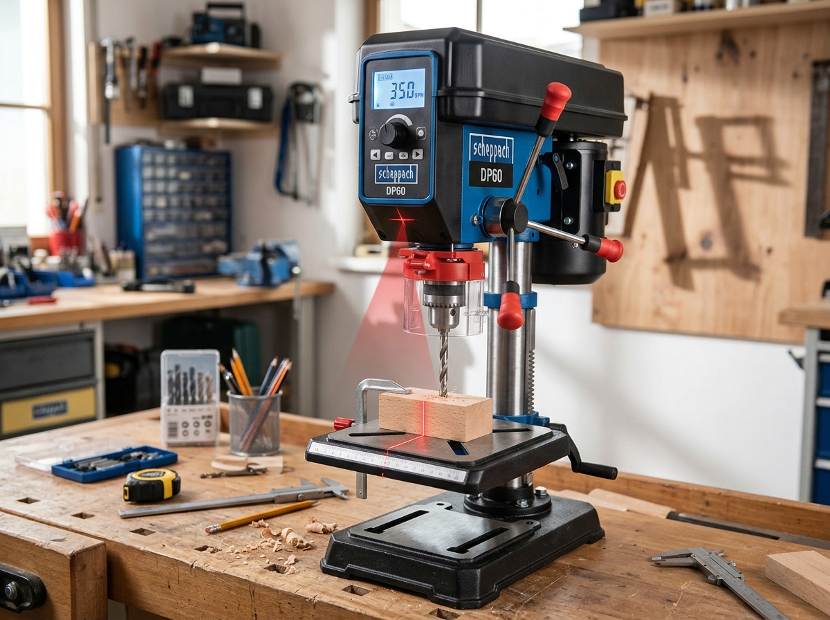 Scheppach DP60 bänkborrmaskin med digital skärm och stark 900W motor