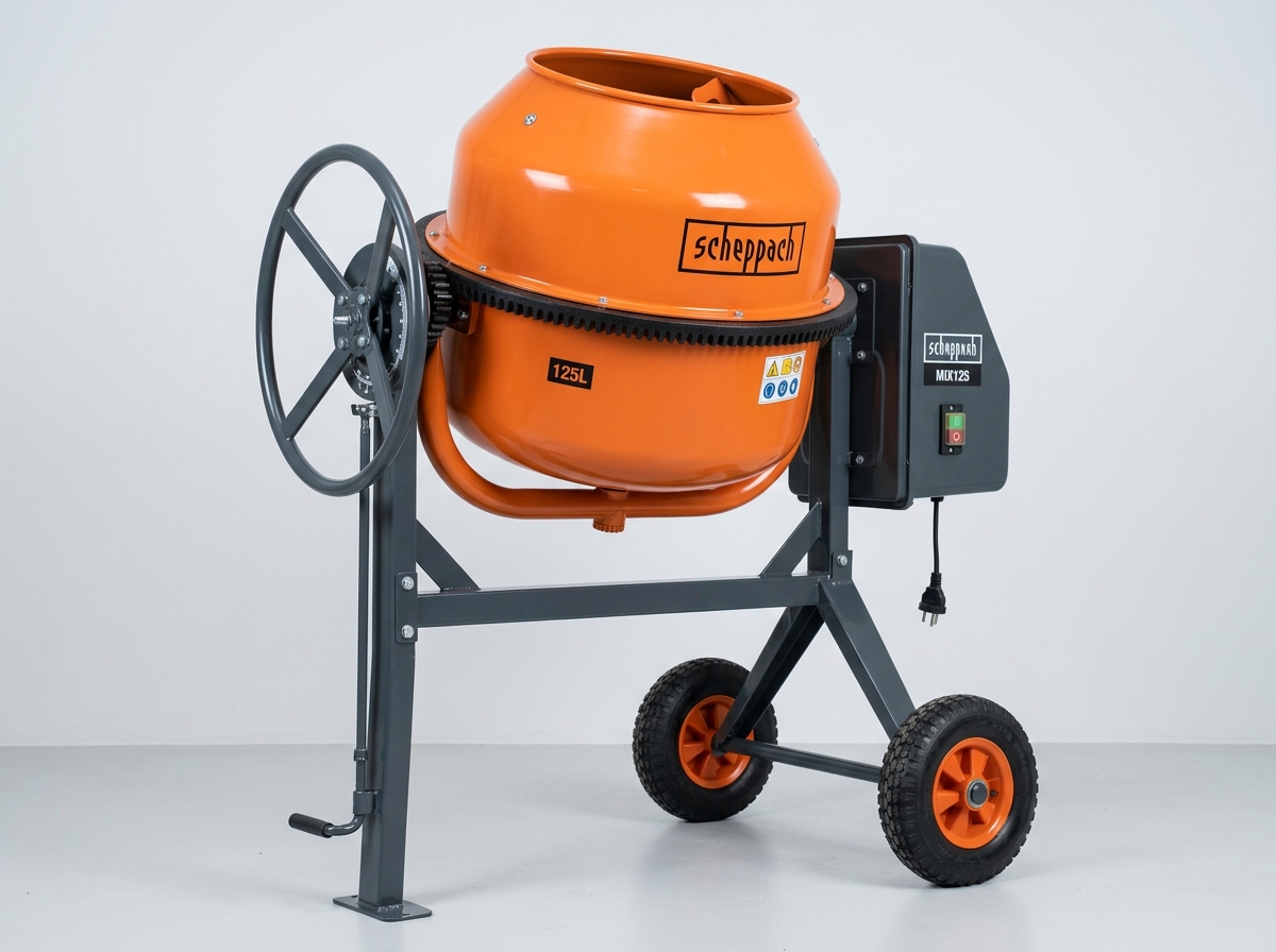 Scheppach MIX125 roterande betongblandare 125 liter med gjutjärnskrans bäst i test